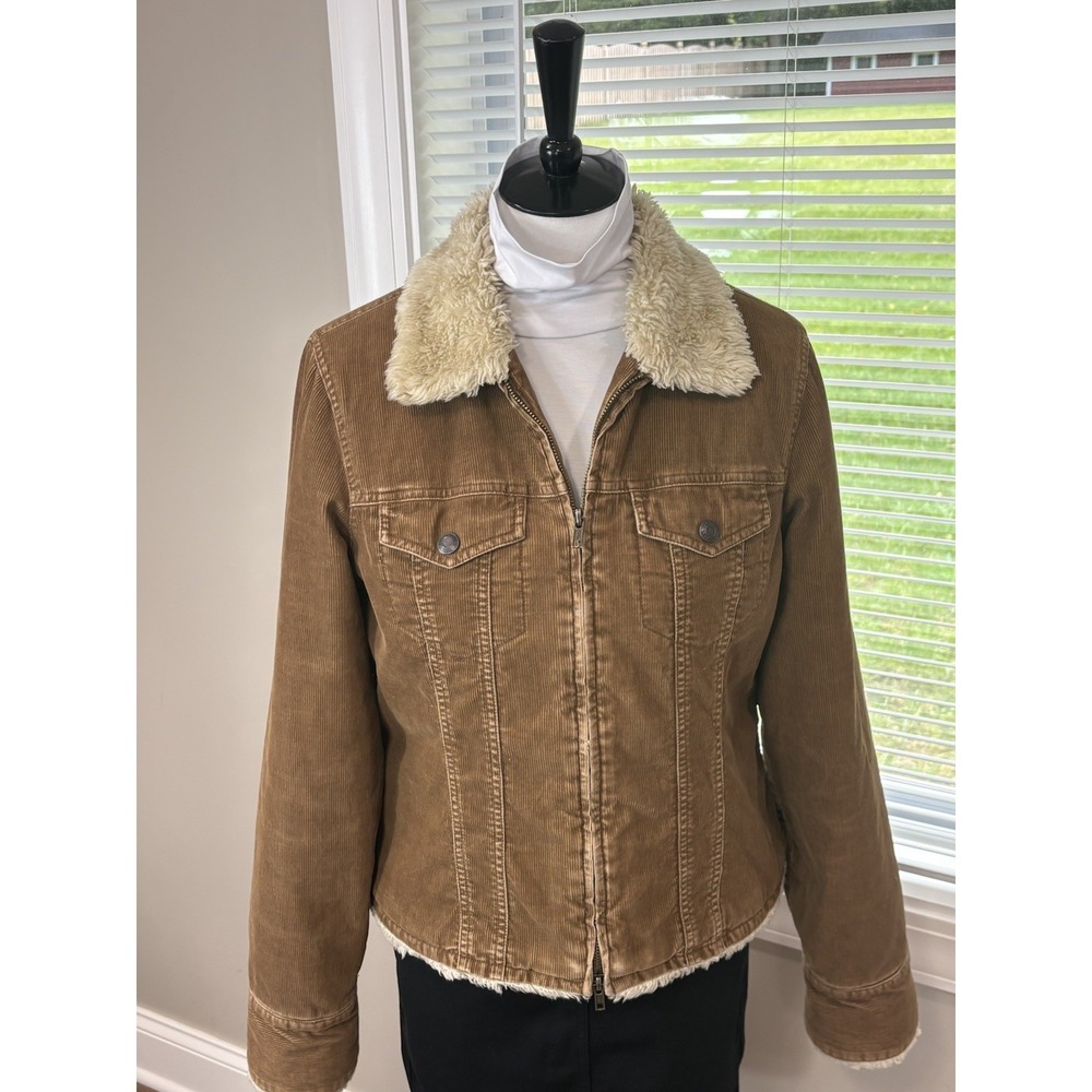 Vintage Abercrombie And Fitch Corduroy Fur Lined Jacket Tan Cognac Sz L